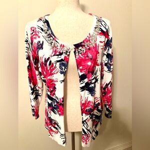 Roz & Ali Pink and Blue Floral Cardigan with Embellishments